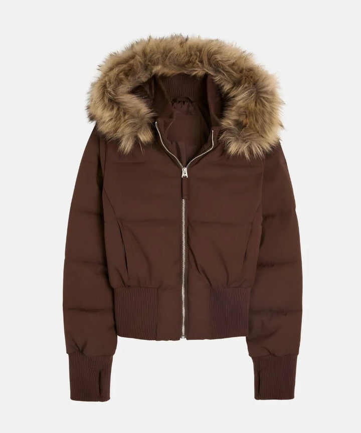 Doudoune courte pour femme à capuche bordée de fourrure, chaude pour l’hiver