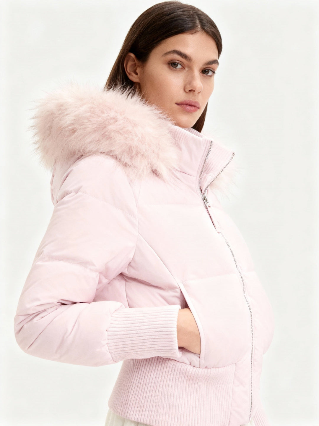 Doudoune courte pour femme à capuche bordée de fourrure, chaude pour l’hiver