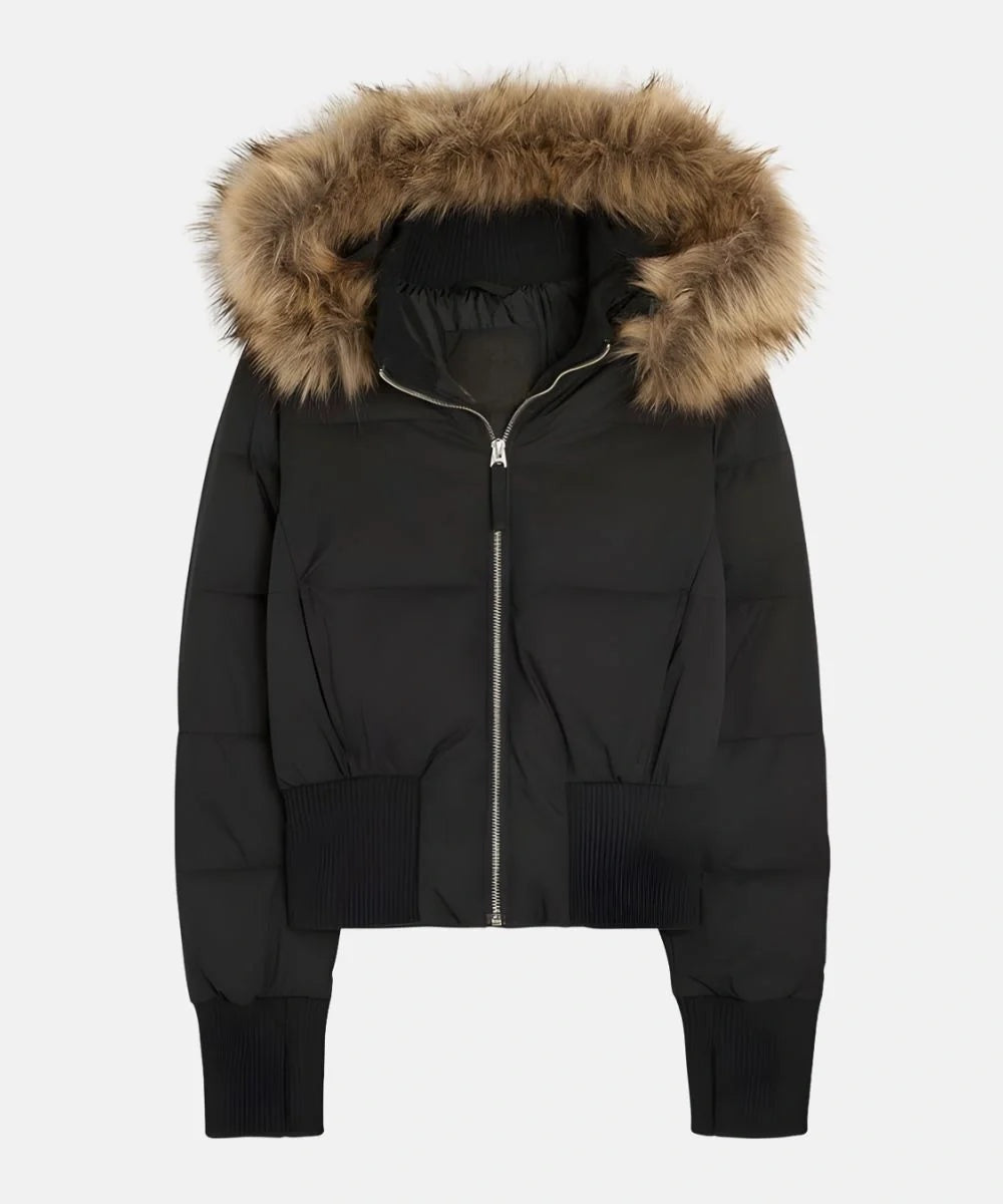 Doudoune courte pour femme à capuche bordée de fourrure, chaude pour l’hiver