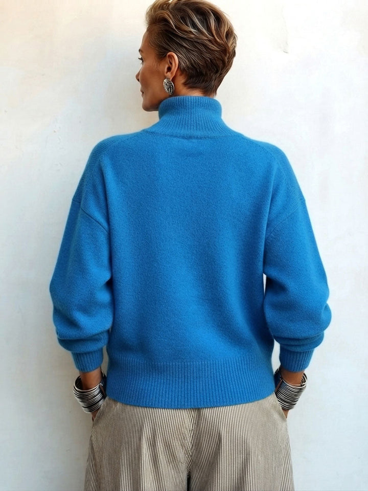Women's knit turtleneck sweater with asymmetrical buttons, warm and elegant sweater for autumn