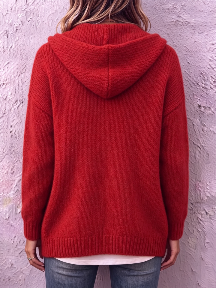 Women's knitted hooded cardigan, button-up autumn vest