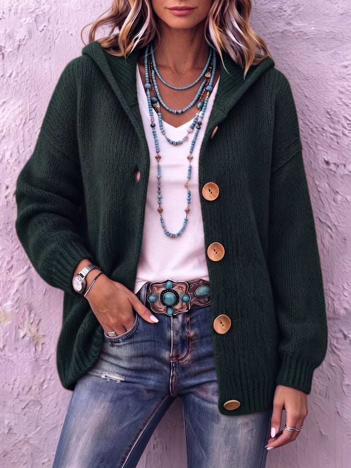 Women's knitted hooded cardigan, button-up autumn vest