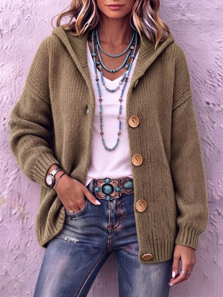 Women's knitted hooded cardigan, button-up autumn vest