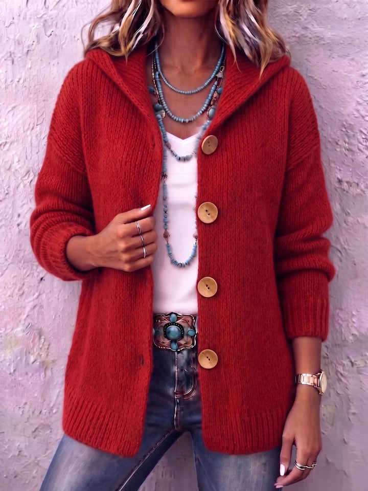 Women's knitted hooded cardigan, button-up autumn vest