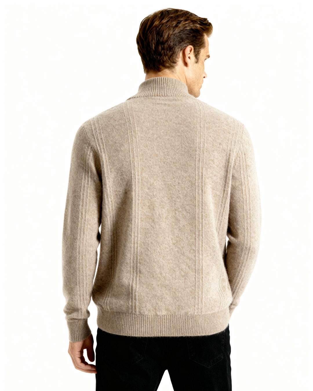 Men’s ribbed cashmere sweater with a stand-up collar and zipper, for autumn
