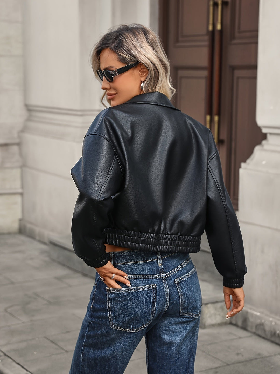Blouson bomber femme en cuir, court, pour l’automne et la mi-saison