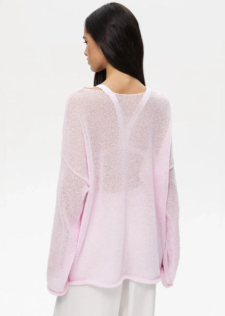 Pull femme en maille légère et ajourée, coupe décontractée et respirante pour l’automne