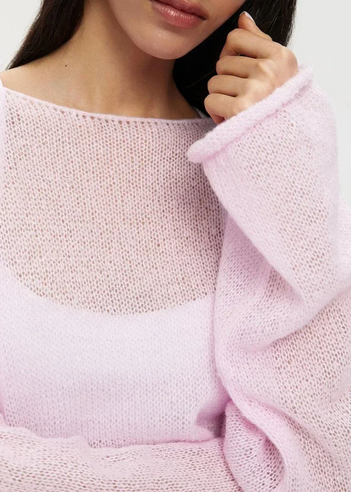 Pull femme en maille légère et ajourée, coupe décontractée et respirante pour l’automne