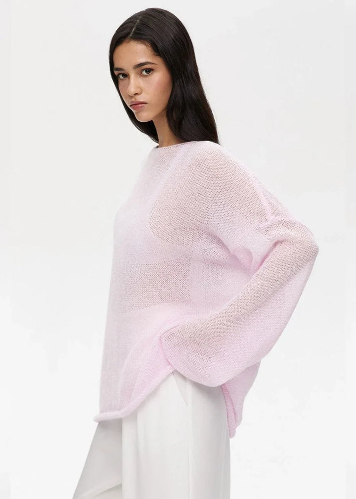 Pull femme en maille légère et ajourée, coupe décontractée et respirante pour l’automne