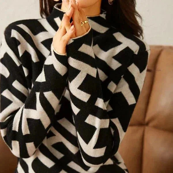 Pull femme en laine tricotée à motif géométrique, modèle décontracté et confortable pour l’automne