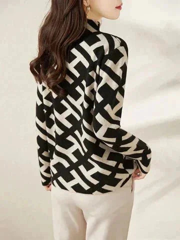 Pull femme en laine tricotée à motif géométrique, modèle décontracté et confortable pour l’automne