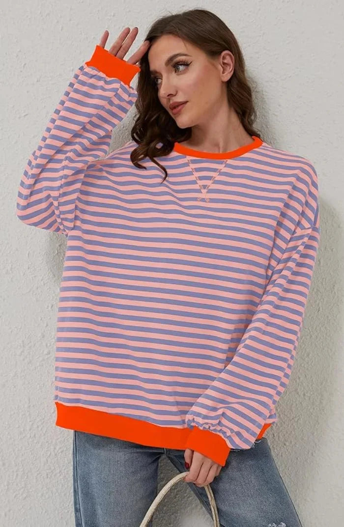 Women’s lightweight striped knit sweater, relaxed fit and casual style for autumn
