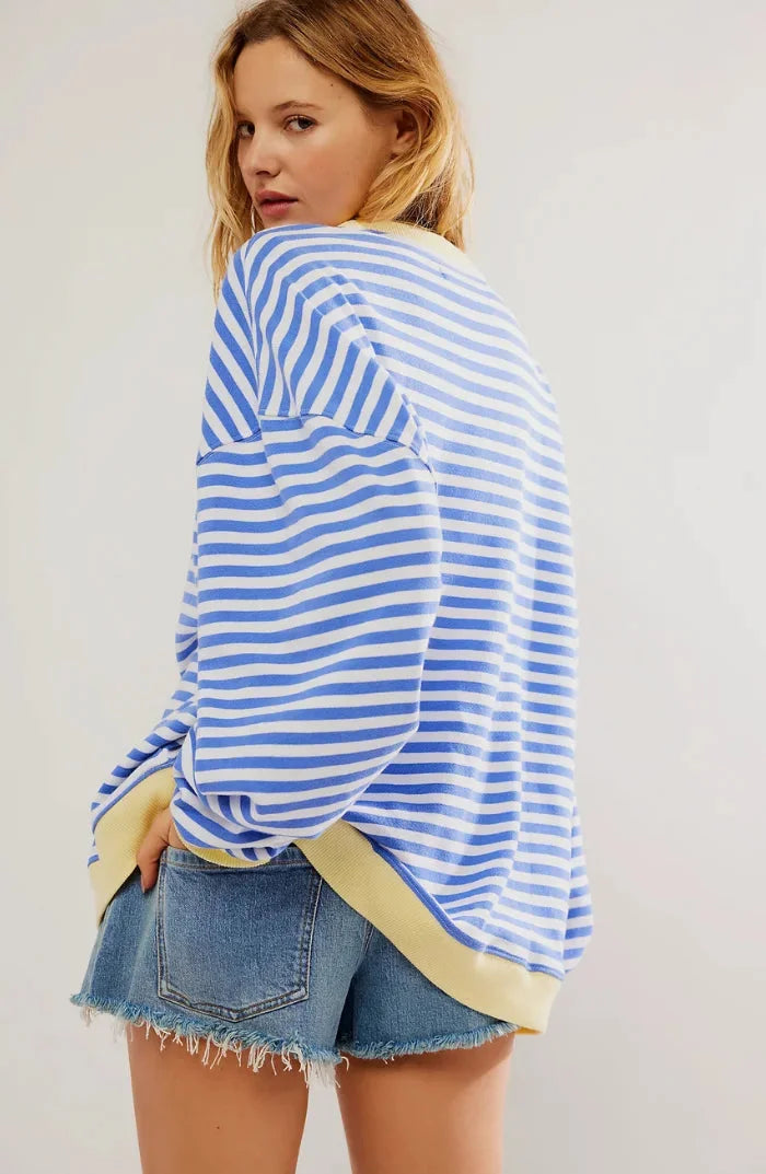 Women’s lightweight striped knit sweater, relaxed fit and casual style for autumn