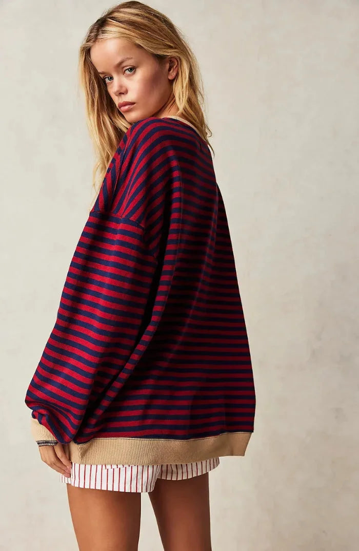 Women’s lightweight striped knit sweater, relaxed fit and casual style for autumn