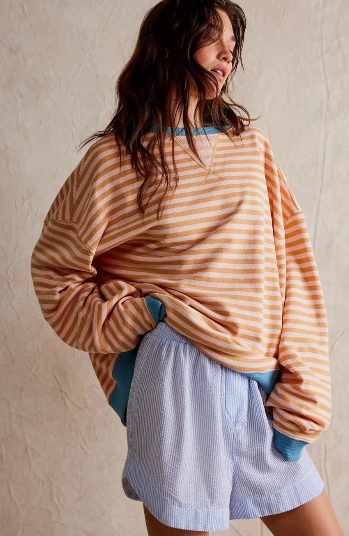 Women’s lightweight striped knit sweater, relaxed fit and casual style for autumn