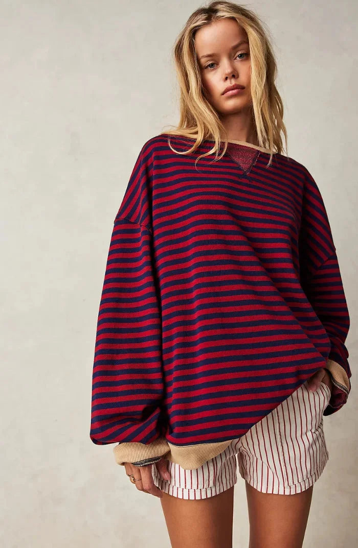 Women’s lightweight striped knit sweater, relaxed fit and casual style for autumn