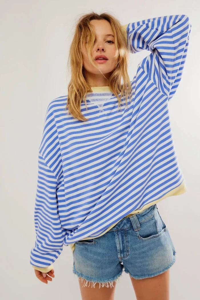 Women’s lightweight striped knit sweater, relaxed fit and casual style for autumn