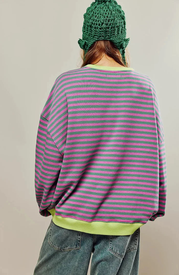 Women’s lightweight striped knit sweater, relaxed fit and casual style for autumn