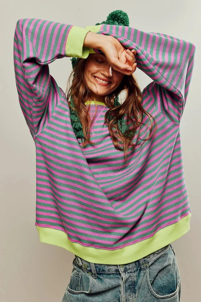 Women’s lightweight striped knit sweater, relaxed fit and casual style for autumn