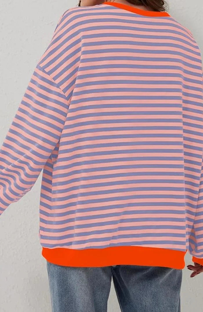 Women’s lightweight striped knit sweater, relaxed fit and casual style for autumn