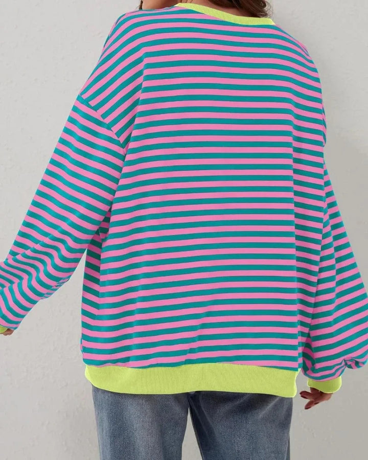 Women’s striped knit pullover with a loose fit, a casual and trendy style for autumn