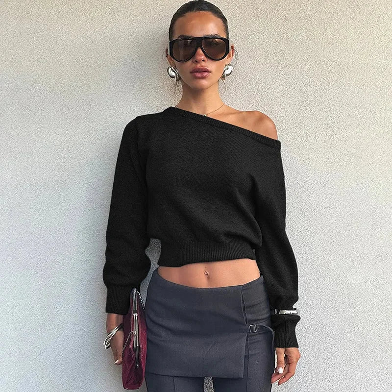 Women’s asymmetric wool-knit pullover, casual autumn style