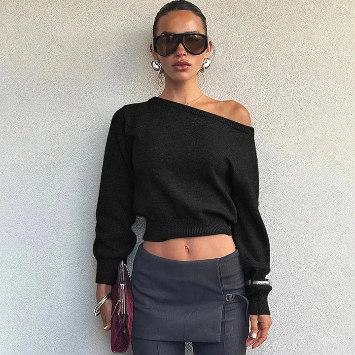 Women’s asymmetric wool-knit pullover, casual autumn style