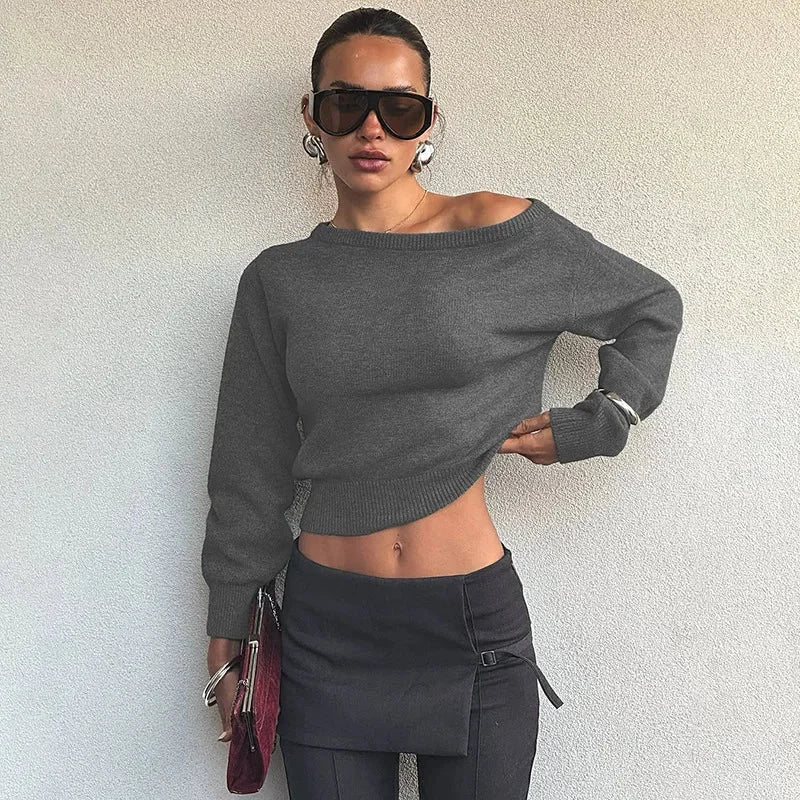 Women’s asymmetric wool-knit pullover, casual autumn style
