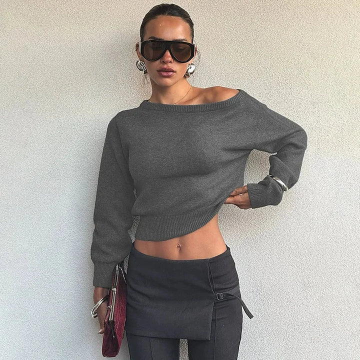 Women’s asymmetric wool-knit pullover, casual autumn style