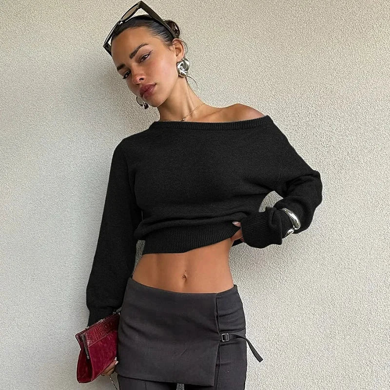 Women’s asymmetric wool-knit pullover, casual autumn style