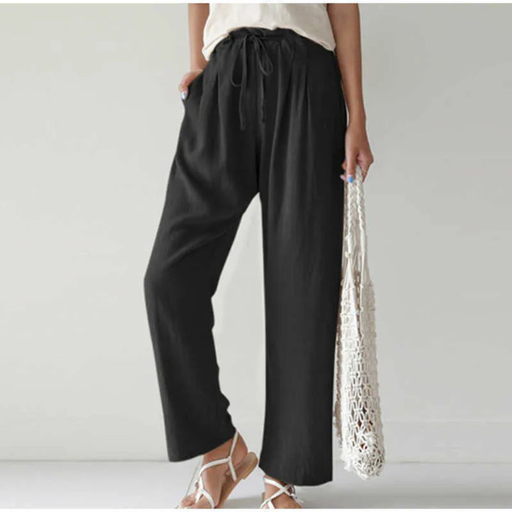Gretel - Breathable pants with elastic waist and trendy pleated pocket on flared legs