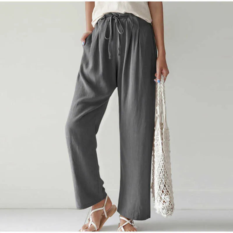 Gretel - Breathable pants with elastic waist and trendy pleated pocket on flared legs