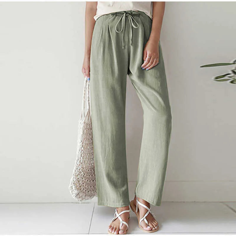 Gretel - Breathable pants with elastic waist and trendy pleated pocket on flared legs
