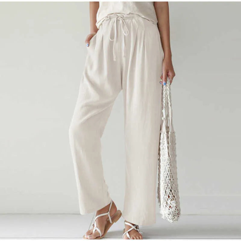 Gretel - Breathable pants with elastic waist and trendy pleated pocket on flared legs