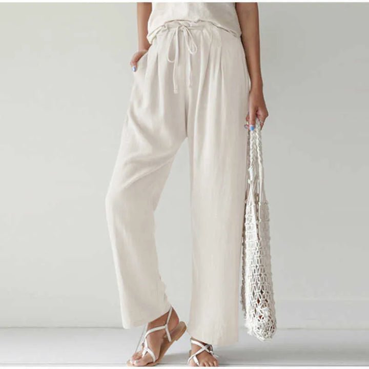 Gretel - Breathable pants with elastic waist and trendy pleated pocket on flared legs