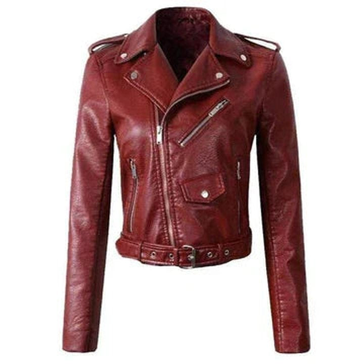 Veste perfecto femme en simili cuir avec ceinture pour l’automne