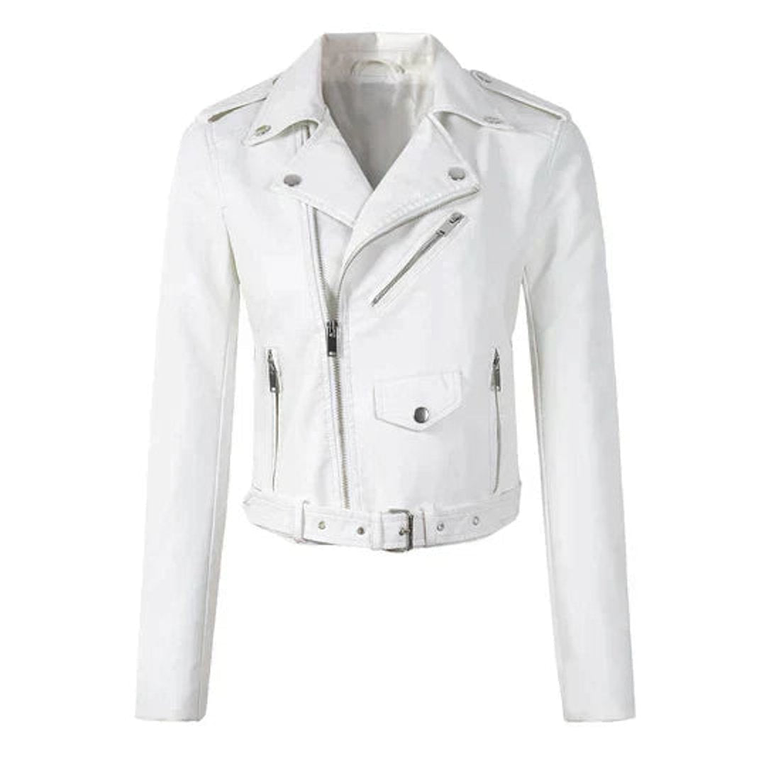 Veste perfecto femme en simili cuir avec ceinture pour l’automne