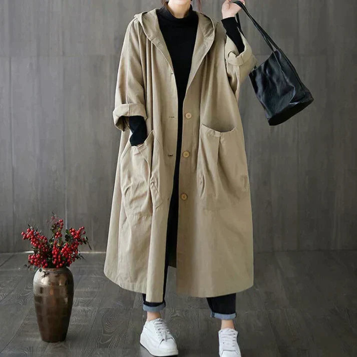 Manteau trench femme en coton oversize avec ceinture pour l'été et la mi-saison