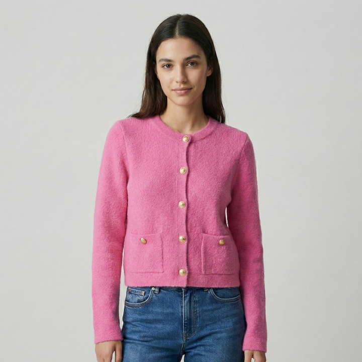 Cardigan femme en maille de laine à boutons, coupe confortable et décontractée pour l’automne