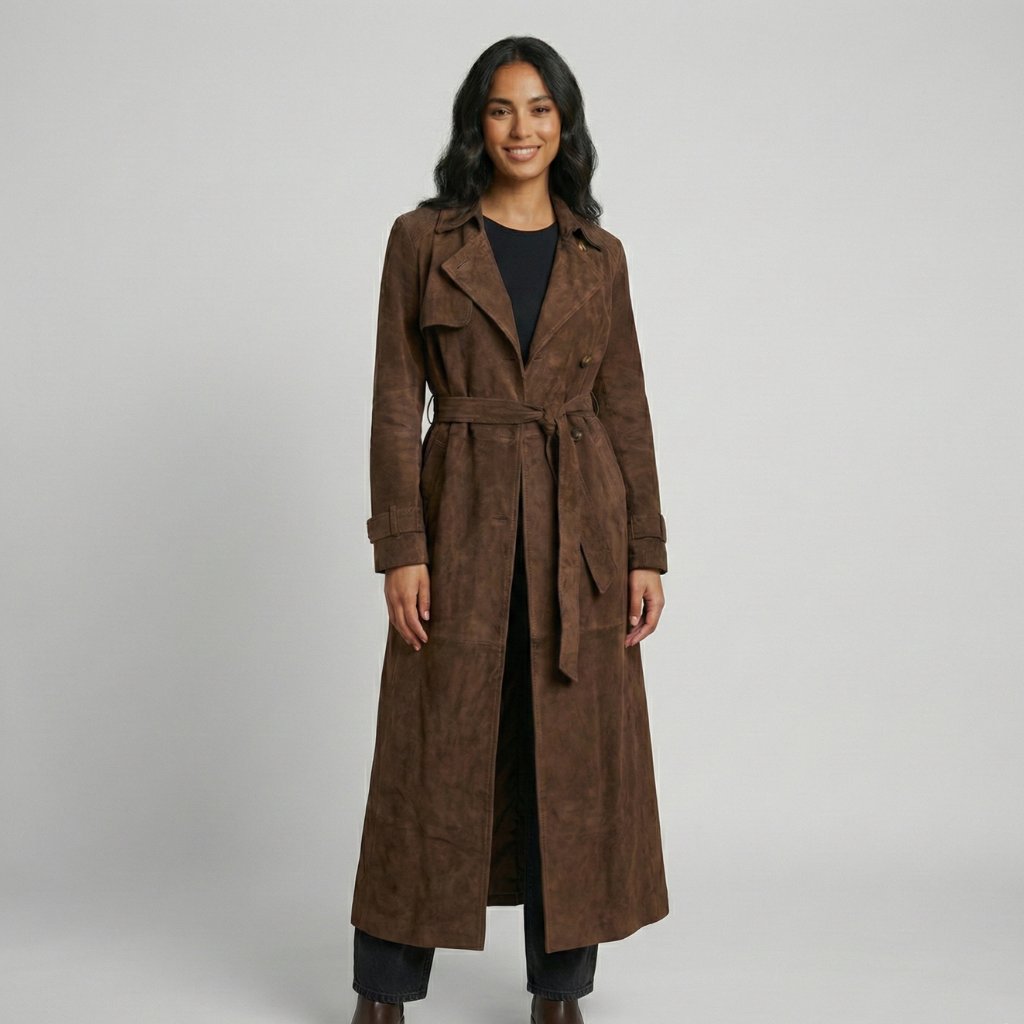 Women’s trench coat with a belt and elegant notched collar for cool autumn days