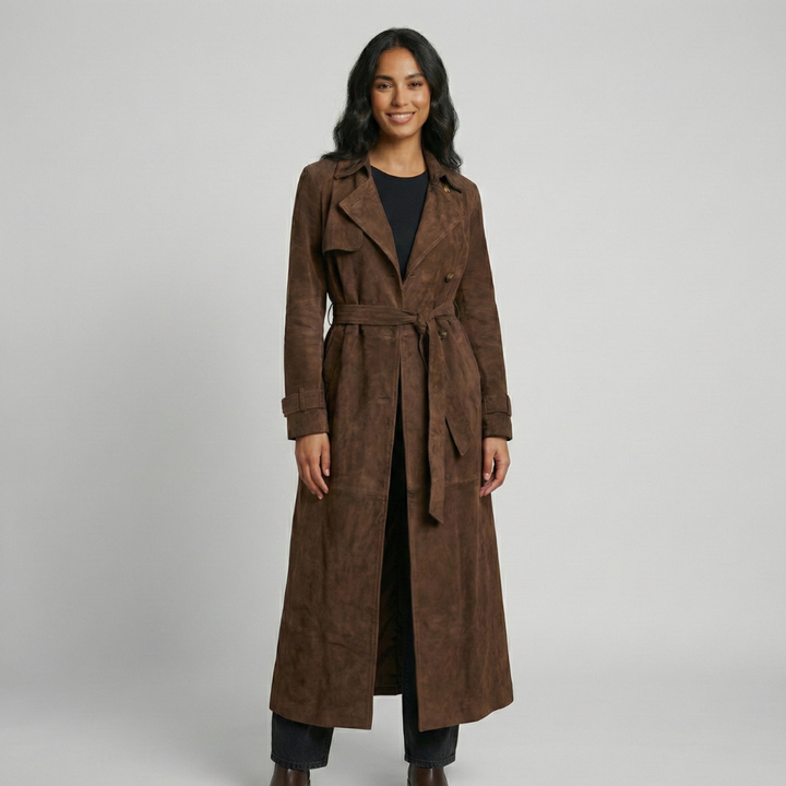 Women’s trench coat with a belt and elegant notched collar for cool autumn days