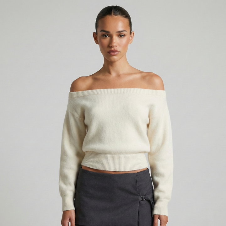 Women’s asymmetric wool-knit pullover, casual autumn style