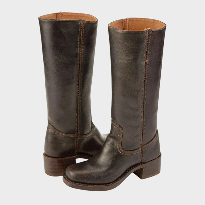 Women's leather officer boots, knee-high, for autumn