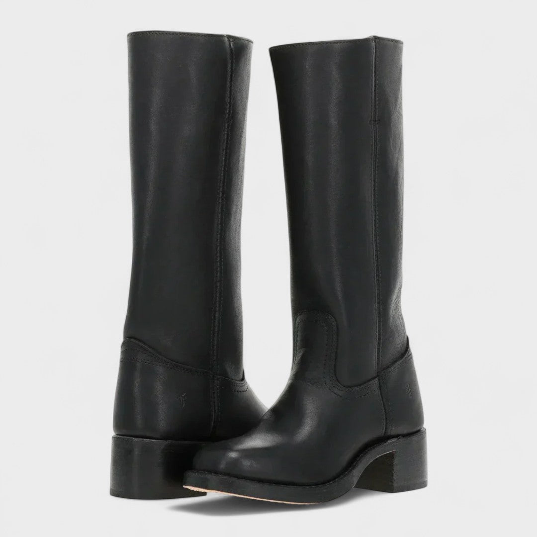 Women's leather officer boots, knee-high, for autumn