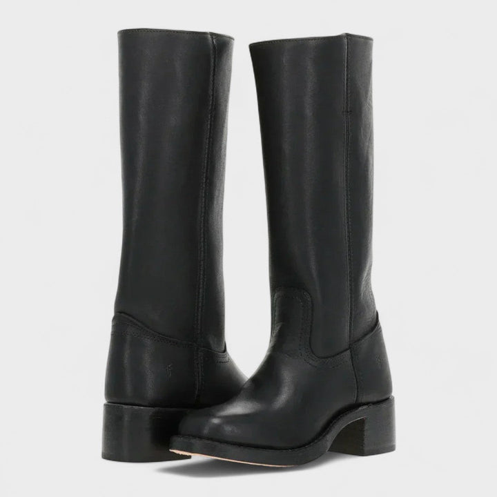 Women's leather officer boots, knee-high, for autumn