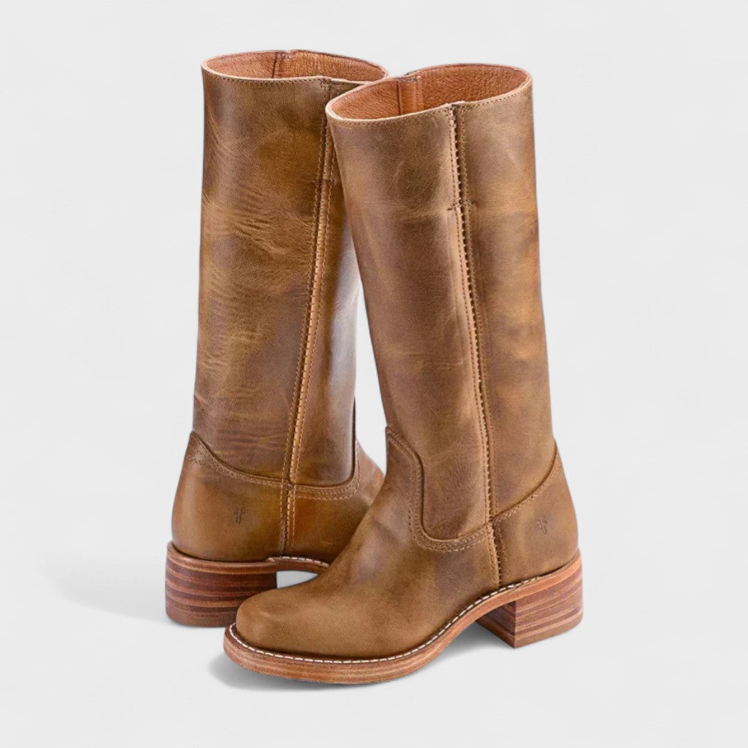 Women's leather officer boots, knee-high, for autumn