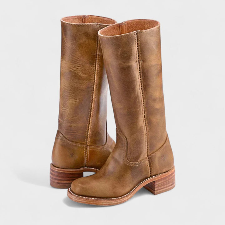 Women's leather officer boots, knee-high, for autumn