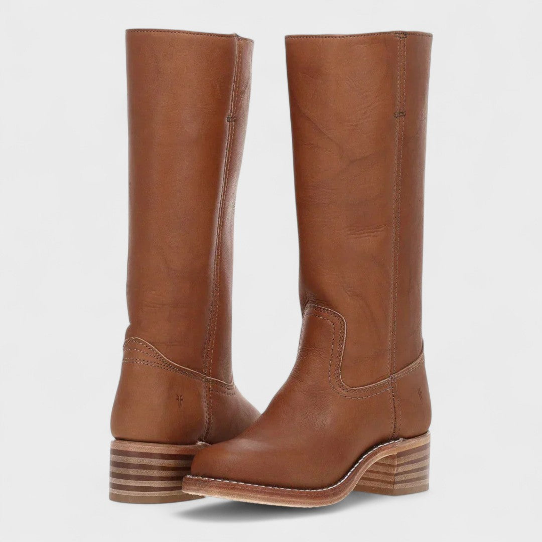 Women's leather officer boots, knee-high, for autumn