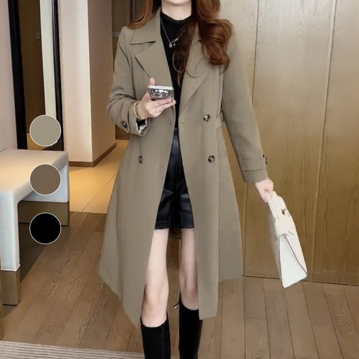 Trench-coat femme élégant d’automne en mélange de laine, à double boutonnage