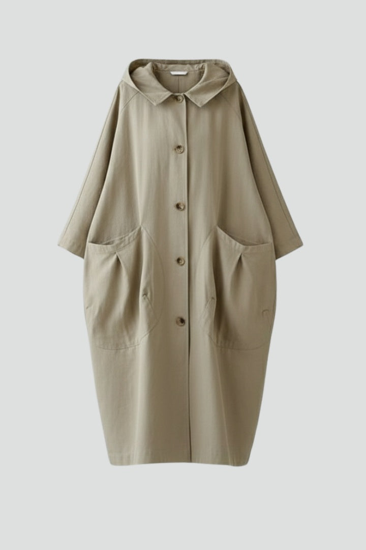 Long oversized women's hooded raincoat for autumn